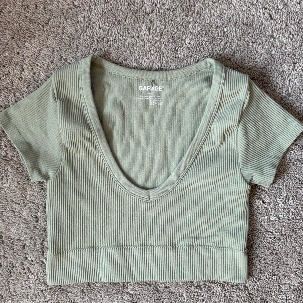 Garage Women's Ribbed V-Neck Crop Top - Light Green